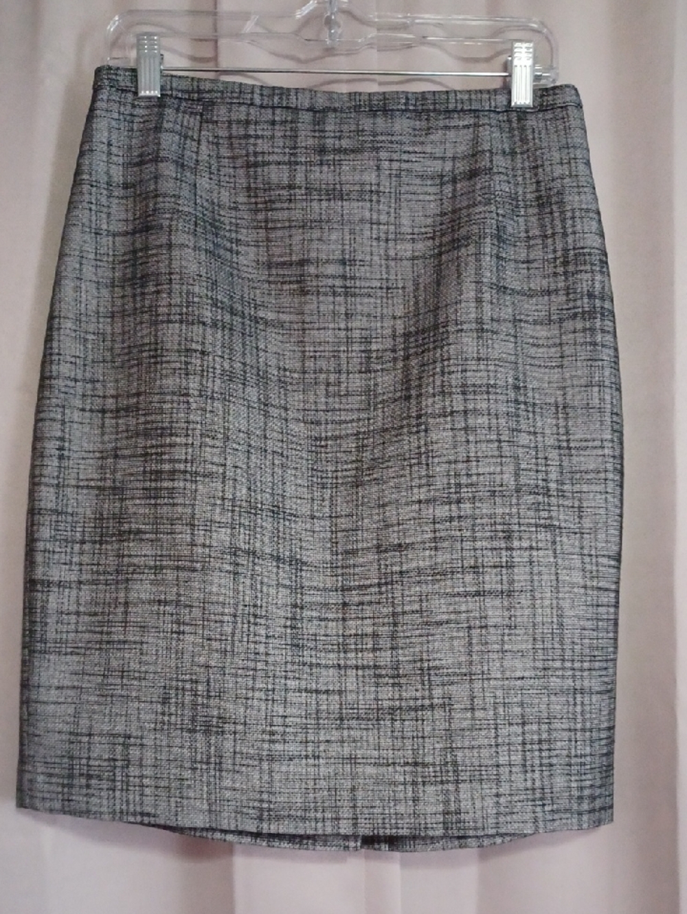 Tahari Abstract Crosshatch Plaid Pencil Skirt Black Gray Sz 10 Workwear Capsule